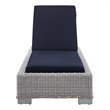 Modway Conway Modern Rattan & Fabric Patio Chaise Lounge in Light Gray/Navy