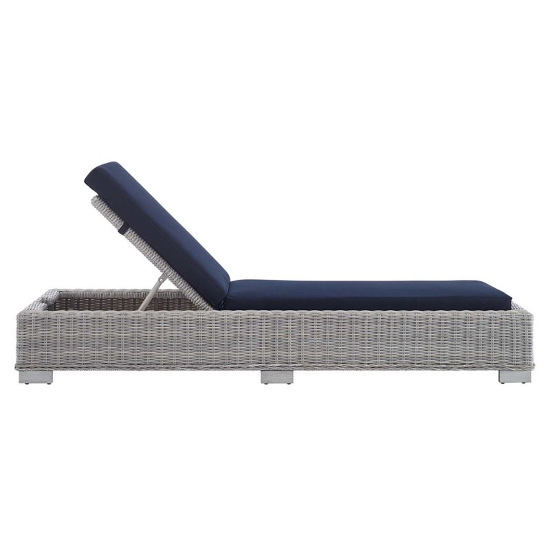 Modway Conway Modern Rattan & Fabric Patio Chaise Lounge in Light Gray/Navy