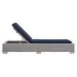 Modway Conway Modern Rattan & Fabric Patio Chaise Lounge in Light Gray/Navy
