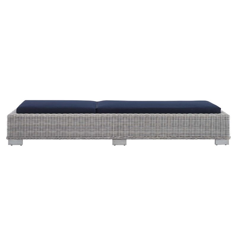Modway Conway Modern Rattan & Fabric Patio Chaise Lounge in Light Gray/Navy
