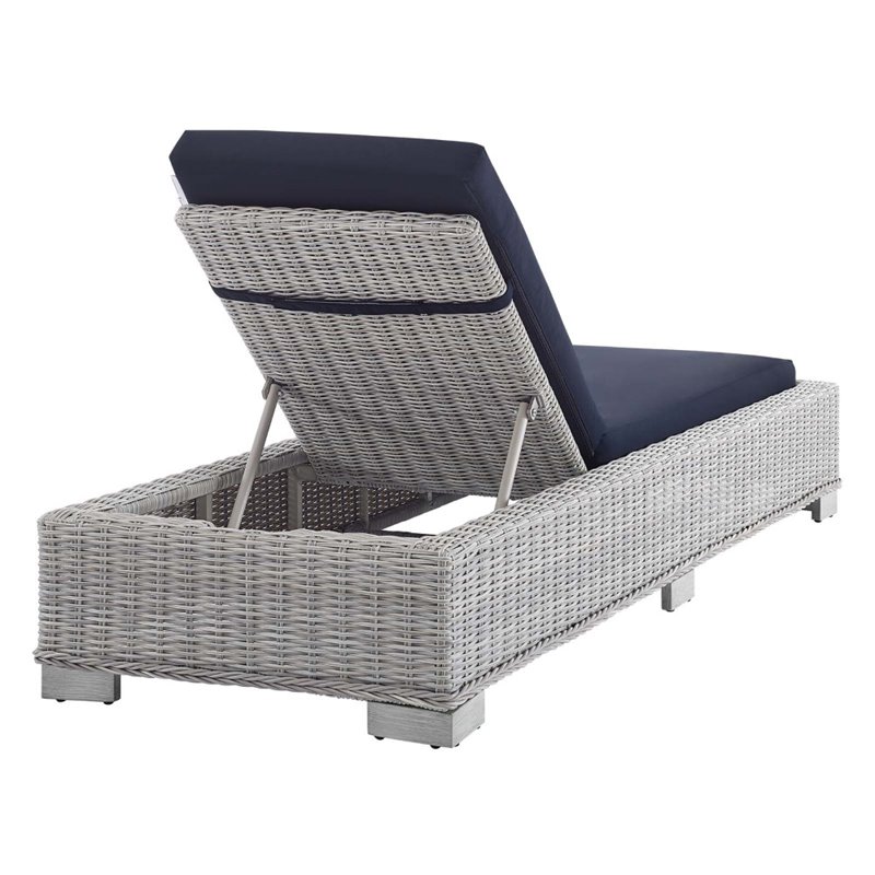 Modway Conway Modern Rattan & Fabric Patio Chaise Lounge in Light Gray/Navy