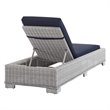 Modway Conway Modern Rattan & Fabric Patio Chaise Lounge in Light Gray/Navy