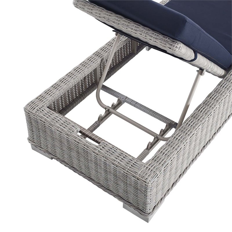 Modway Conway Modern Rattan & Fabric Patio Chaise Lounge in Light Gray/Navy