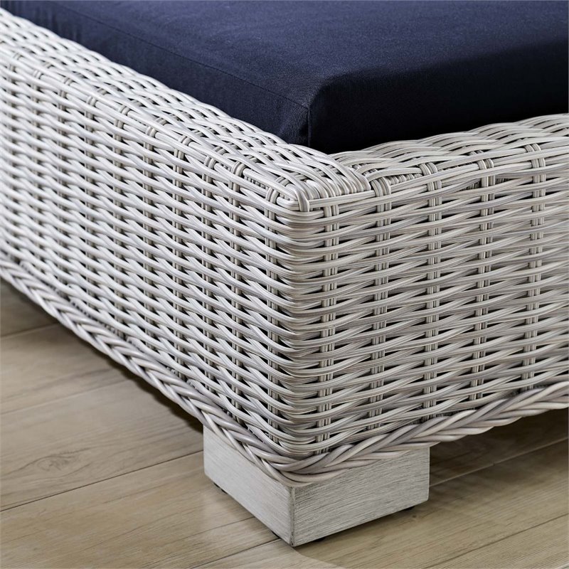Modway Conway Modern Rattan & Fabric Patio Chaise Lounge in Light Gray/Navy