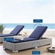 Modway Conway Modern Rattan & Fabric Patio Chaise Lounge in Light Gray/Navy