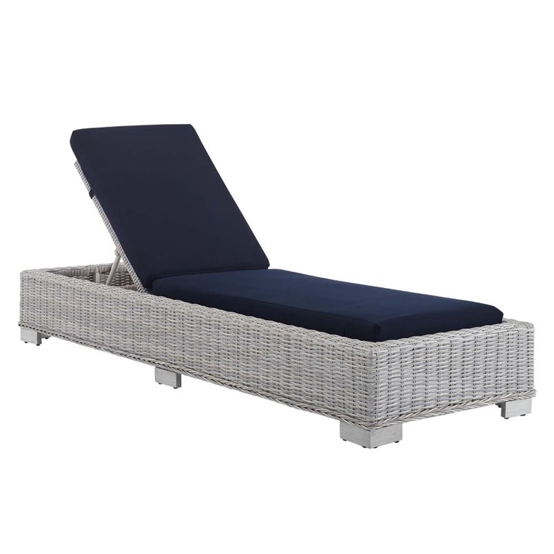 Modway Conway Modern Rattan & Fabric Patio Chaise Lounge in Light Gray/Navy