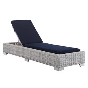 Modway Conway Modern Rattan & Fabric Patio Chaise Lounge in Light Gray/Navy