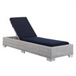 Modway Conway Modern Rattan & Fabric Patio Chaise Lounge in Light Gray/Navy