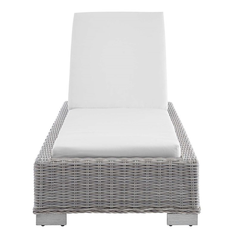 Modway Conway Modern Rattan & Fabric Patio Chaise Lounge in Light Gray/White