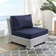 Modway Conway Modern Rattan & Fabric Outdoor Armless Chair in Light Gray/Navy