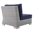 Modway Conway Modern Rattan & Fabric Outdoor Armless Chair in Light Gray/Navy