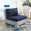 Modway Conway Modern Rattan & Fabric Outdoor Armless Chair in Light Gray/Navy