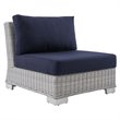 Modway Conway Modern Rattan & Fabric Outdoor Armless Chair in Light Gray/Navy