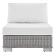 Modway Conway Modern Rattan & Fabric Outdoor Armless Chair in Light Gray/White