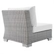 Modway Conway Modern Rattan & Fabric Outdoor Armless Chair in Light Gray/White
