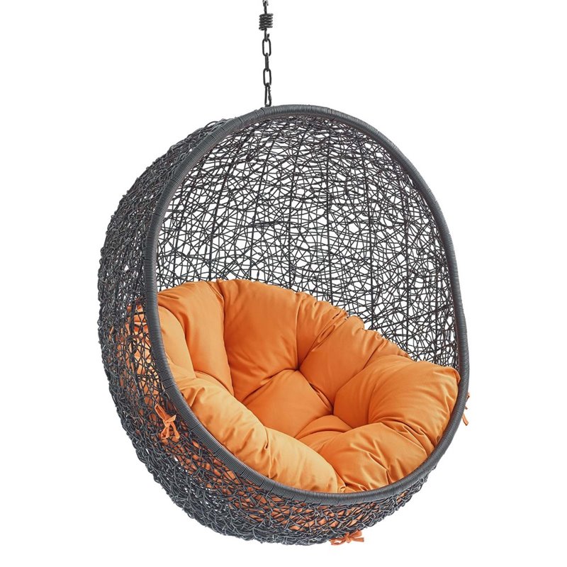 Modway Encase Swing Outdoor Patio Lounge Chair without Stand in Black/Orange