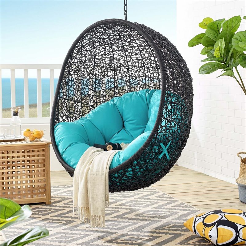 Modway Encase Swing Outdoor Patio Lounge Chair without Stand in Black/Turquoise