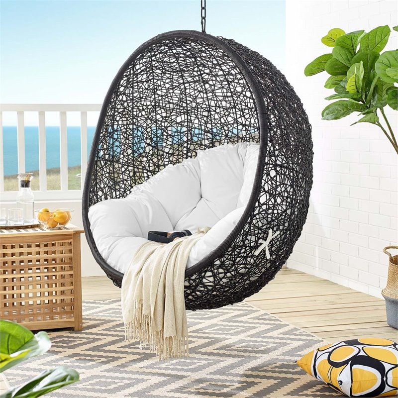 Modway Encase Swing Outdoor Patio Lounge Chair without Stand in Black/White