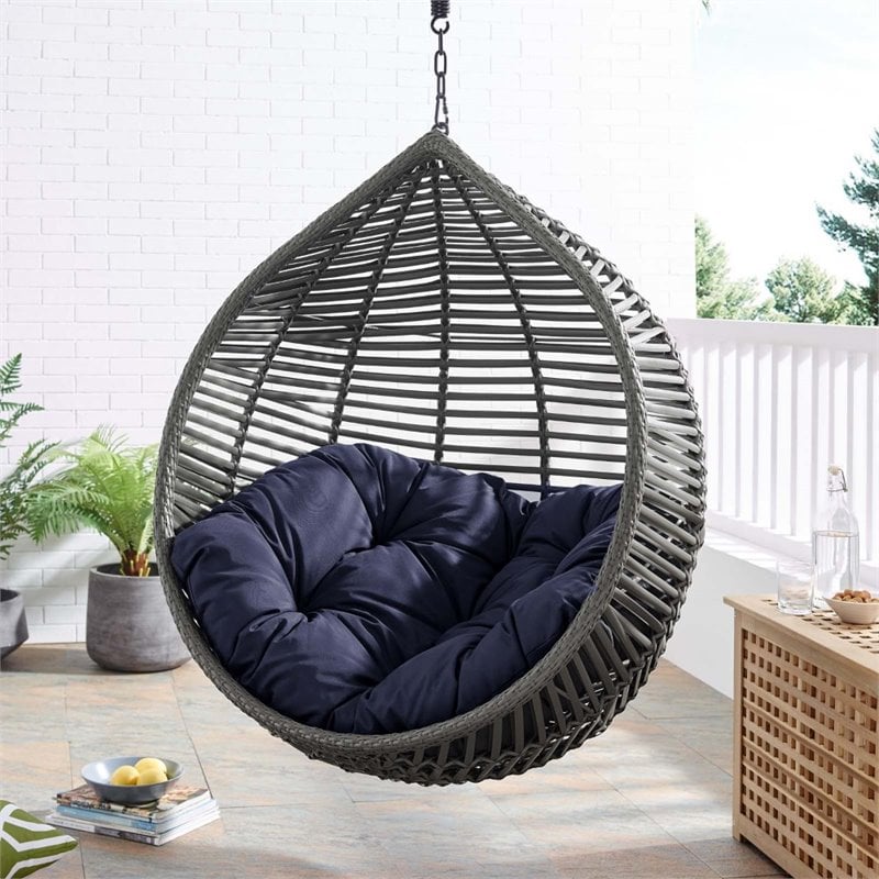 Modway Garner Teardrop Outdoor Patio Swing Chair without Stand in Gray/Navy