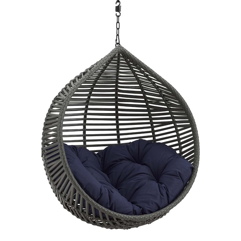 Modway Garner Teardrop Outdoor Patio Swing Chair without Stand in Gray/Navy