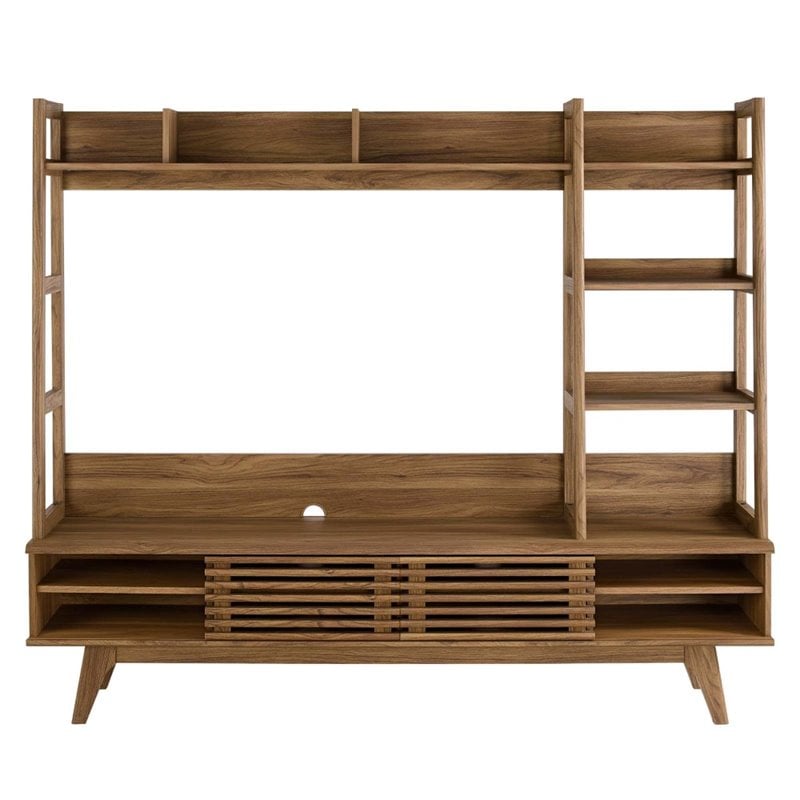 Modway Render Particleboard MDF TV Stand Entertainment Center in Walnut Finish
