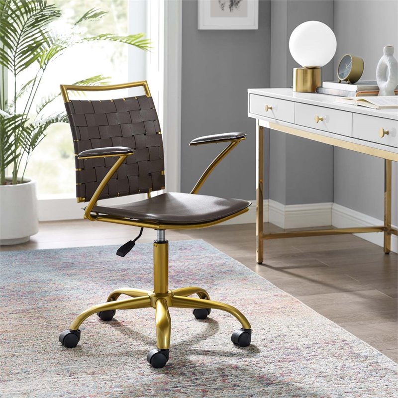 Modway Fuse Modern Faux Leather and Metal Office Chair in Brown