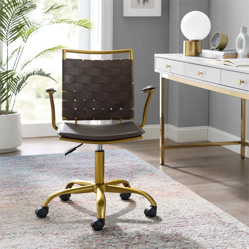 Modway Fuse Modern Faux Leather and Metal Office Chair in Brown