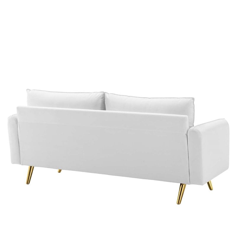Modway Revive Modern Performance Velvet & Metal Sofa in White/Gold