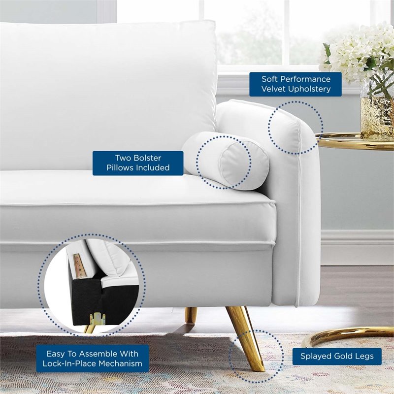 Modway Revive Modern Performance Velvet & Metal Sofa in White/Gold