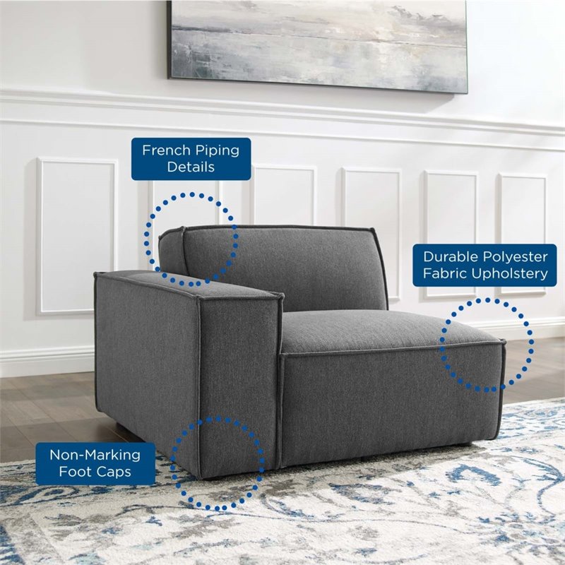 Modway Restore Polyester Fabric Right-Arm Sectional Sofa Chair in Charcoal