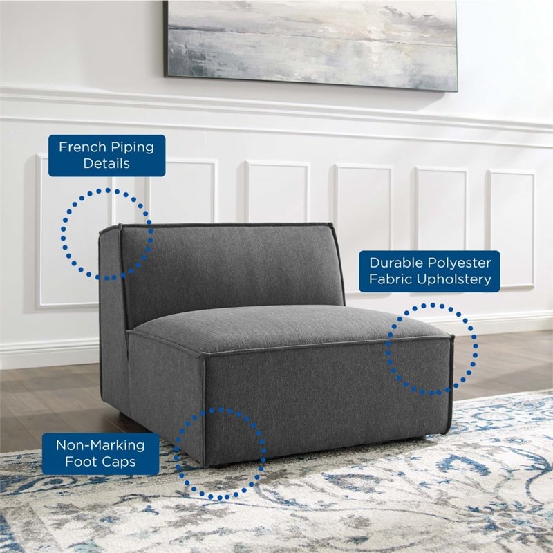 Modway Restore Polyester Fabric Sectional Sofa Armless Chair in Charcoal