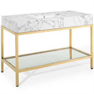 Modway Kingsley 50&quot Modern Artificial Marble Bathroom Vanity in White/Gold