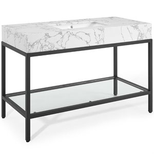Modway Kingsley 50&quot Modern Artificial Marble Bathroom Vanity in Black/White