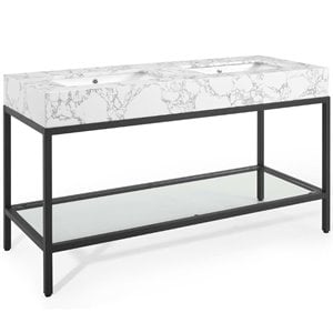 Modway Kingsley 60&quot Modern Artificial Marble Bathroom Vanity in Black/White