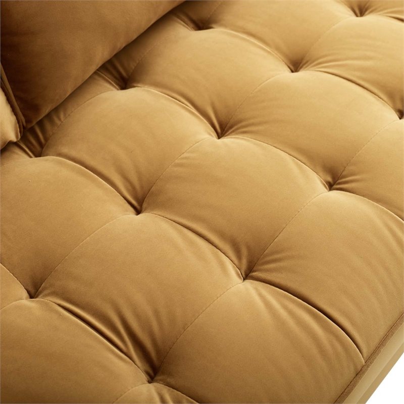 Modway Valour Modern Performance Velvet Loveseat in Cognac Brown/Walnut