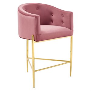 Modway Savour 26&quot Tufted Velvet Stainless Steel Counter Stool in Dusty Rose