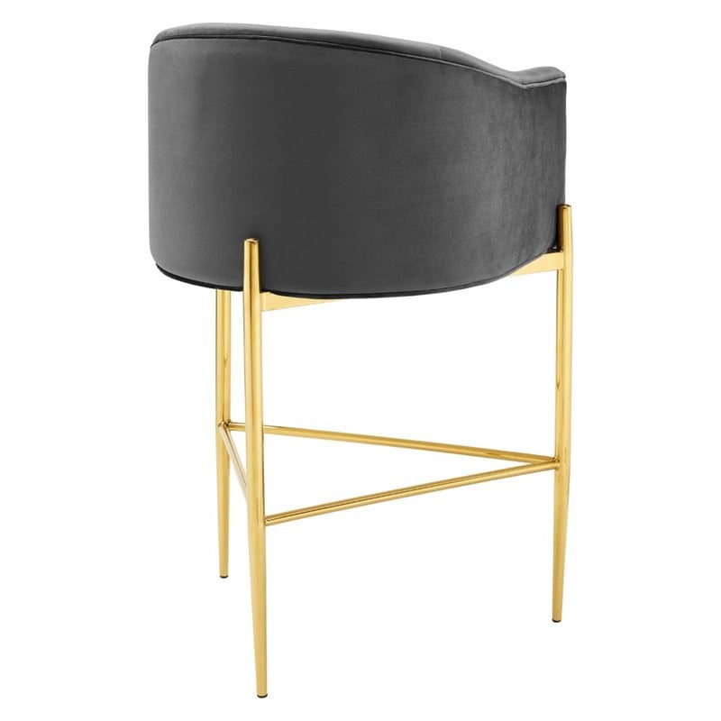 Modway Savour Tufted Performance Velvet Bar Stool in Charcoal