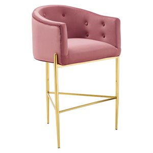 Modway Savour 29&quot Tufted Velvet Stainless Steel Bar Stool in Dusty Rose