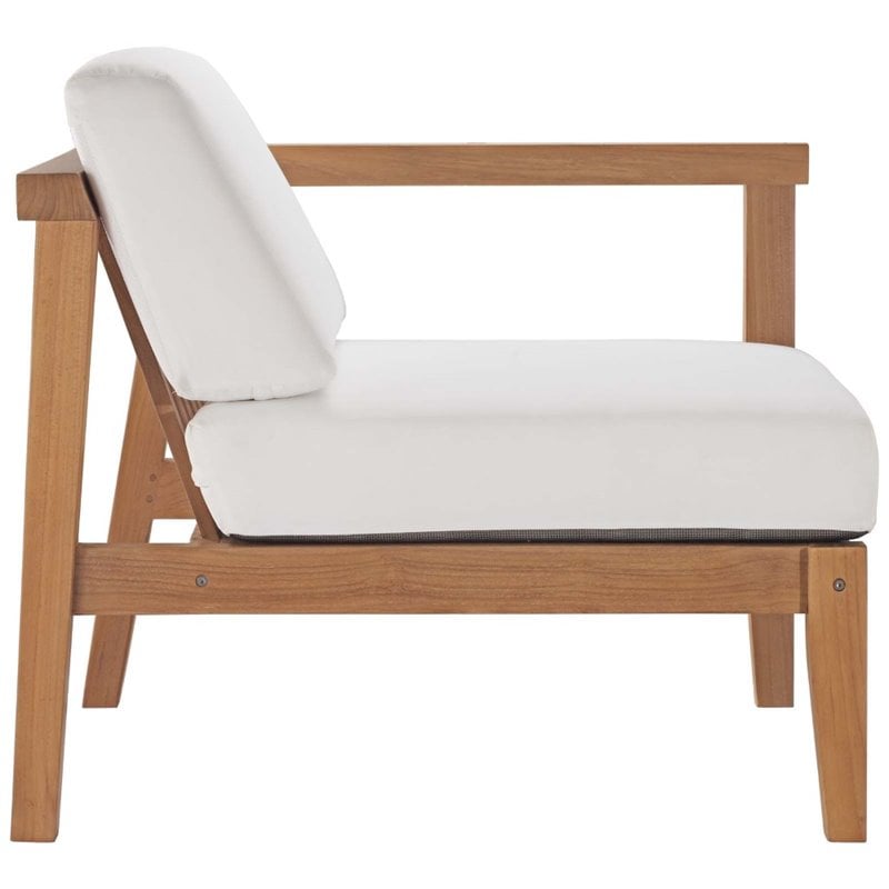 Modway Bayport Modern Solid Wood Outdoor Right-Arm Chair in White & Natural