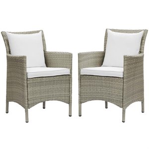 Modway Conduit 34.5&quot Rattan Patio Dining Armchair in Gray & White (Set of 2)