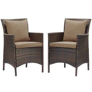 Modway Conduit 17&quot Rattan Patio Dining Armchair in Brown/Mocha (Set of 2)