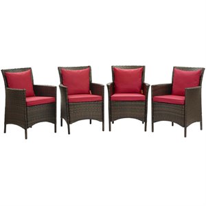 Modway Conduit 17&quot Rattan Patio Dining Armchair in Brown/Red (Set of 4)