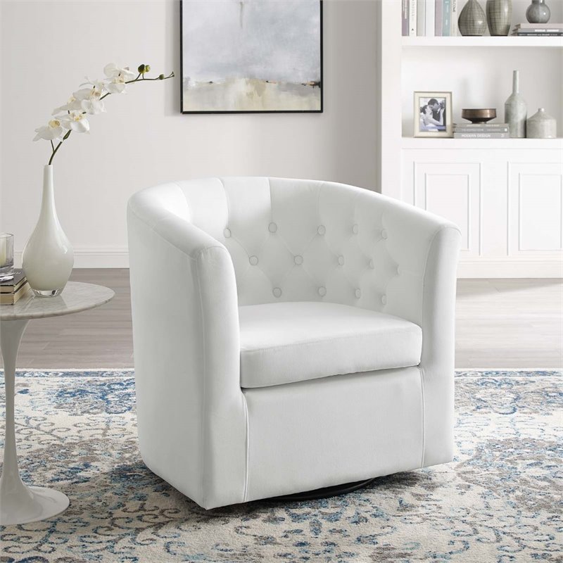 Modway Prospect Tufted Performance Velvet/Wood Swivel Armchair in White