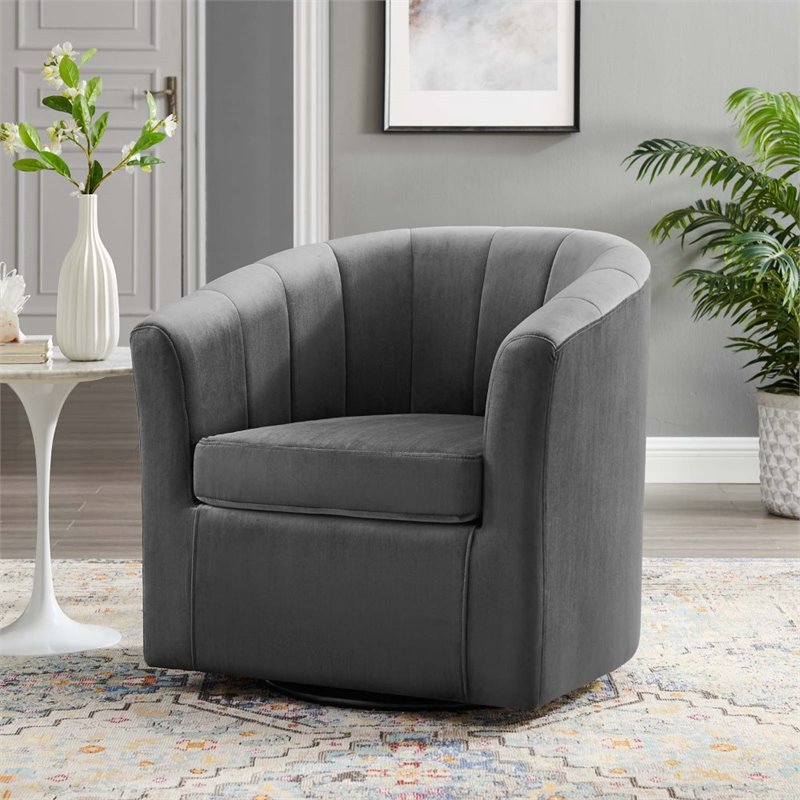 Modway Prospect Modern Performance Velvet Swivel Armchair in Charcoal