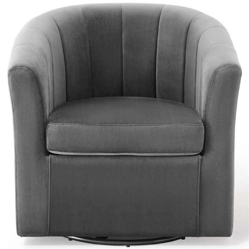 Modway Prospect Modern Performance Velvet Swivel Armchair in Charcoal