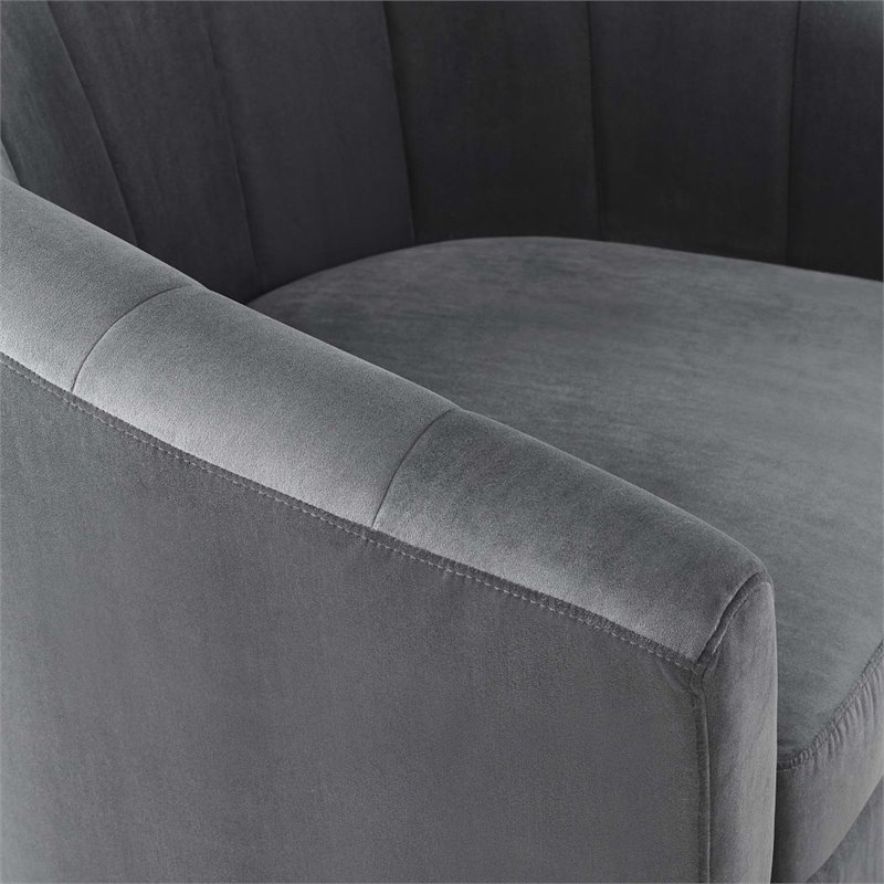 Modway Prospect Modern Performance Velvet Swivel Armchair in Charcoal