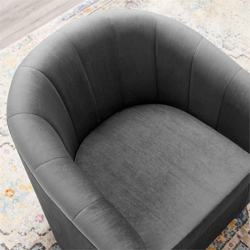 Modway Prospect Modern Performance Velvet Swivel Armchair in Charcoal
