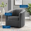Modway Prospect Modern Performance Velvet Swivel Armchair in Charcoal