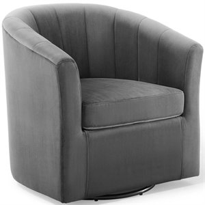 Modway Prospect Modern Performance Velvet Swivel Armchair in Charcoal
