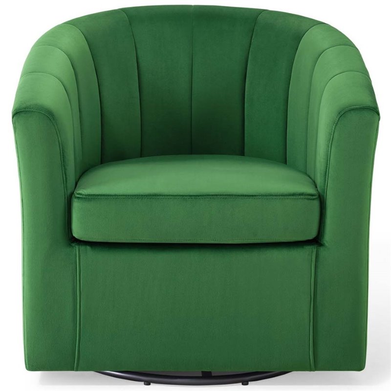 Modway Prospect Modern Performance Velvet Swivel Armchair in Emerald Green